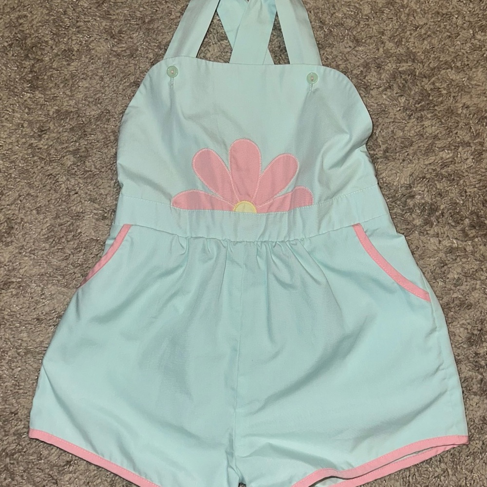 Beaufort Bonnet Size 6 Kids Aqua and Pink Floral Romper